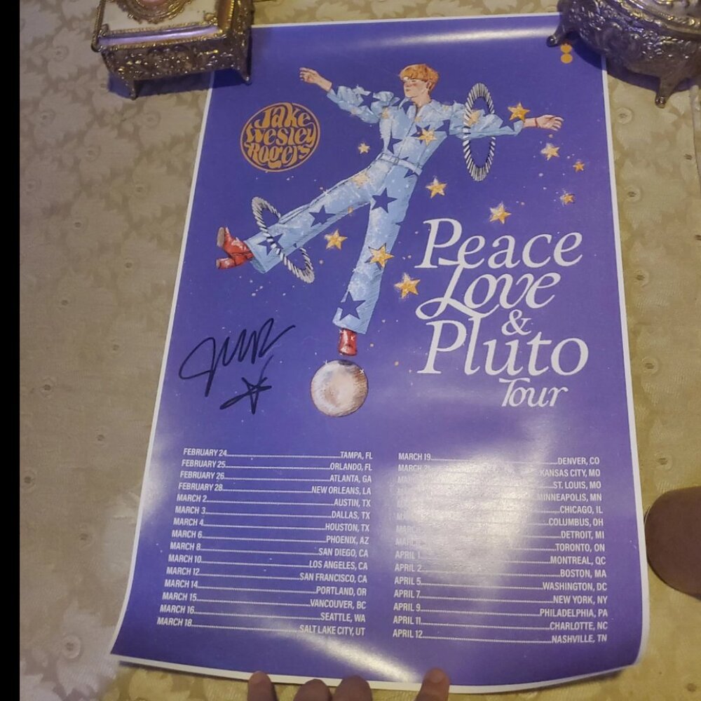 Jake Wesley Rodgers poster signed peace love and Pluto Tour